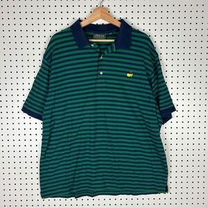 Masters Collection XL Green Navy Blue Striped Pima Cotton Polo Golf Shirt 90s